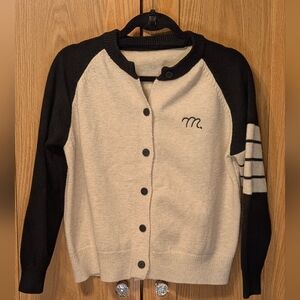 Black and Cream Button-Up Cardigan